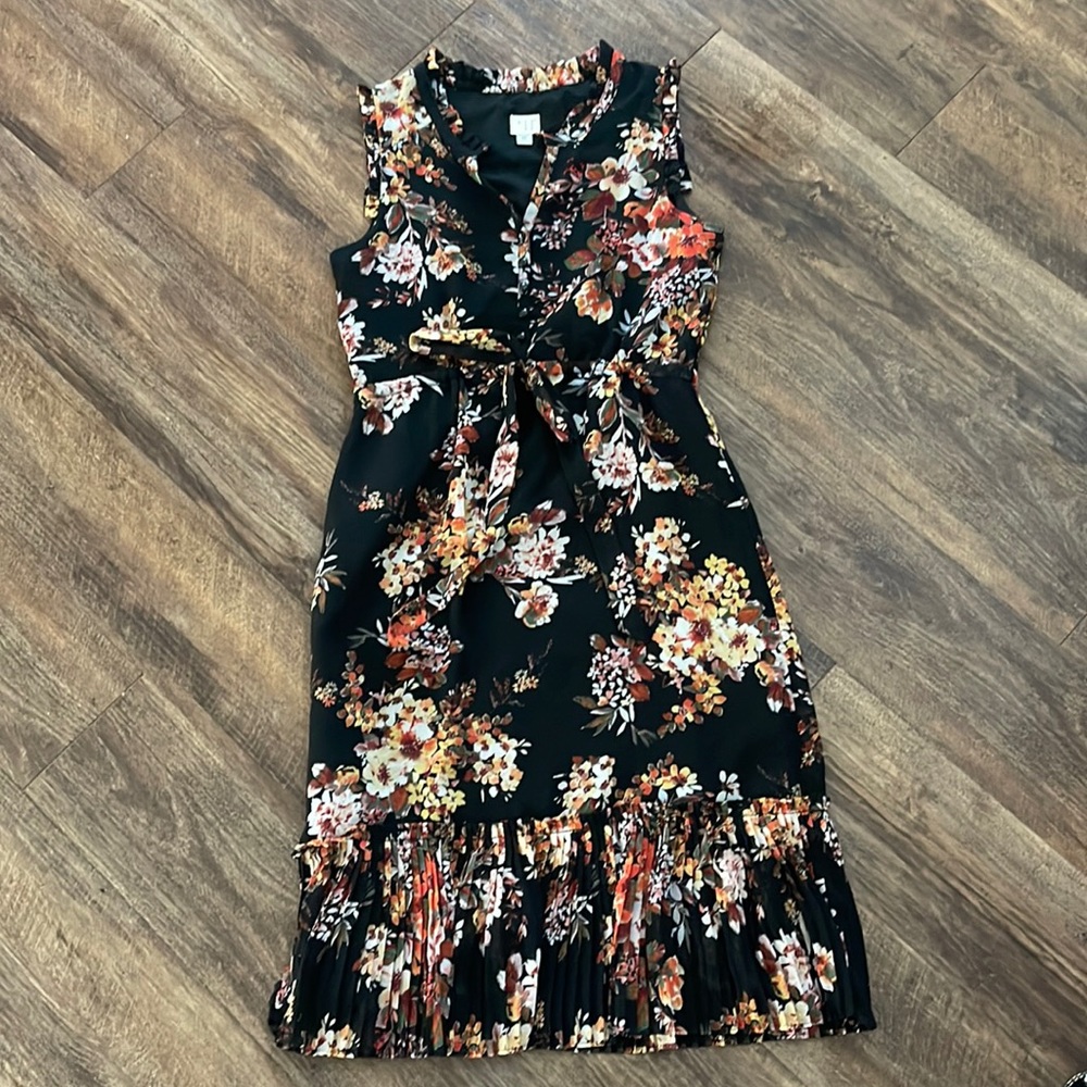 A New Day Black Floral Midi Dress Size XS